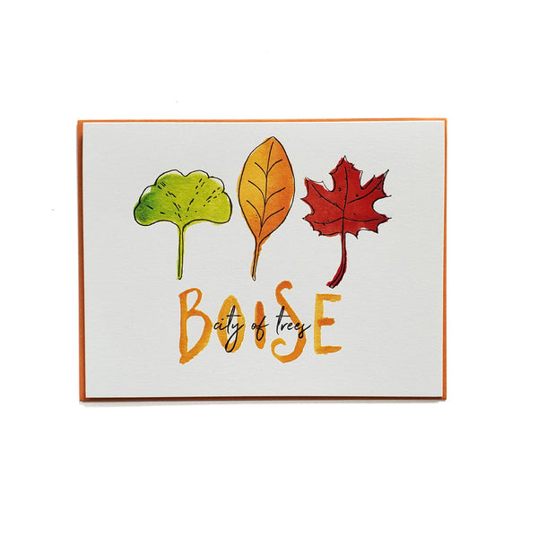 Boise city of trees, letterpress + watercolor card. Eco friendly
