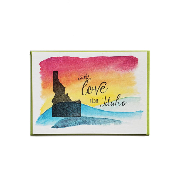 With love from Idaho card, letterpress printed eco friendly