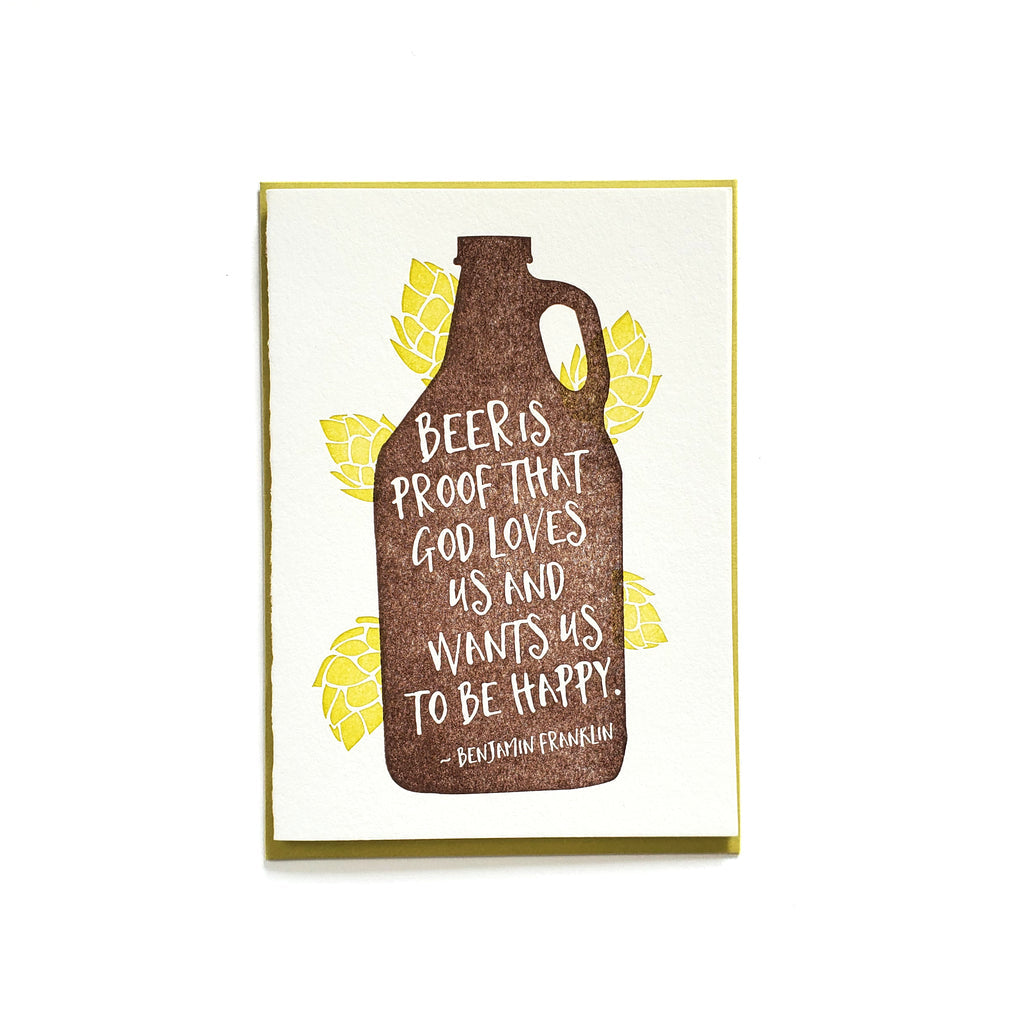 Growler illustration with Beer is proof quote by Benjamin Franklin, eco friendly