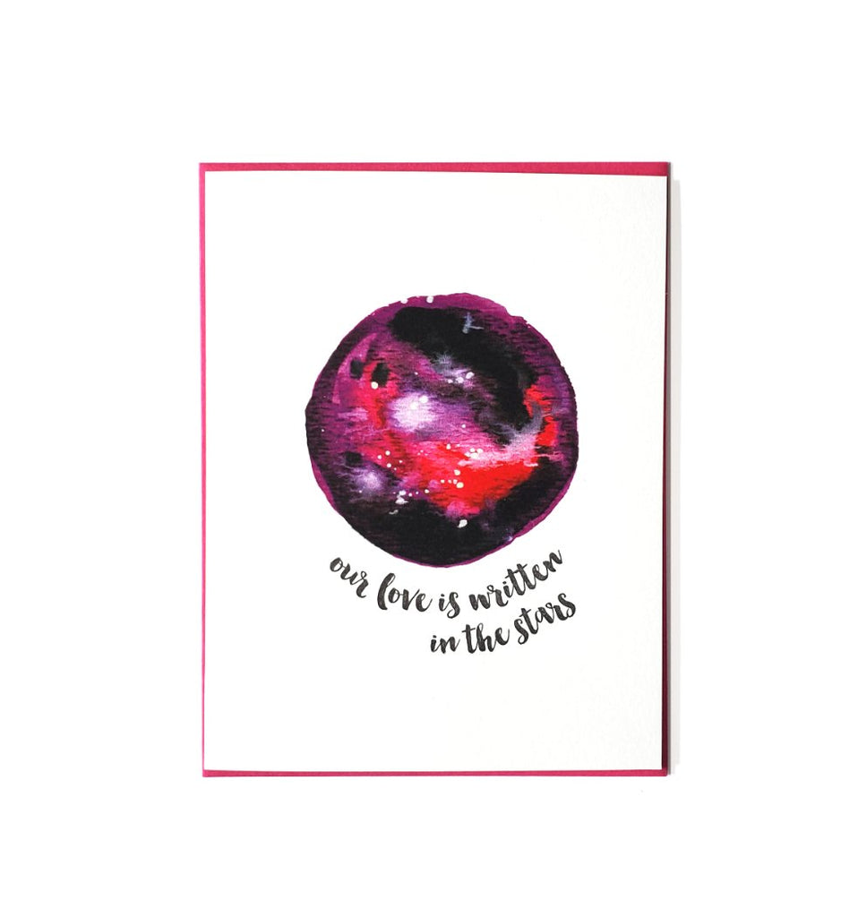 Nebula love card, our love is written in the stars, letterpress printed card