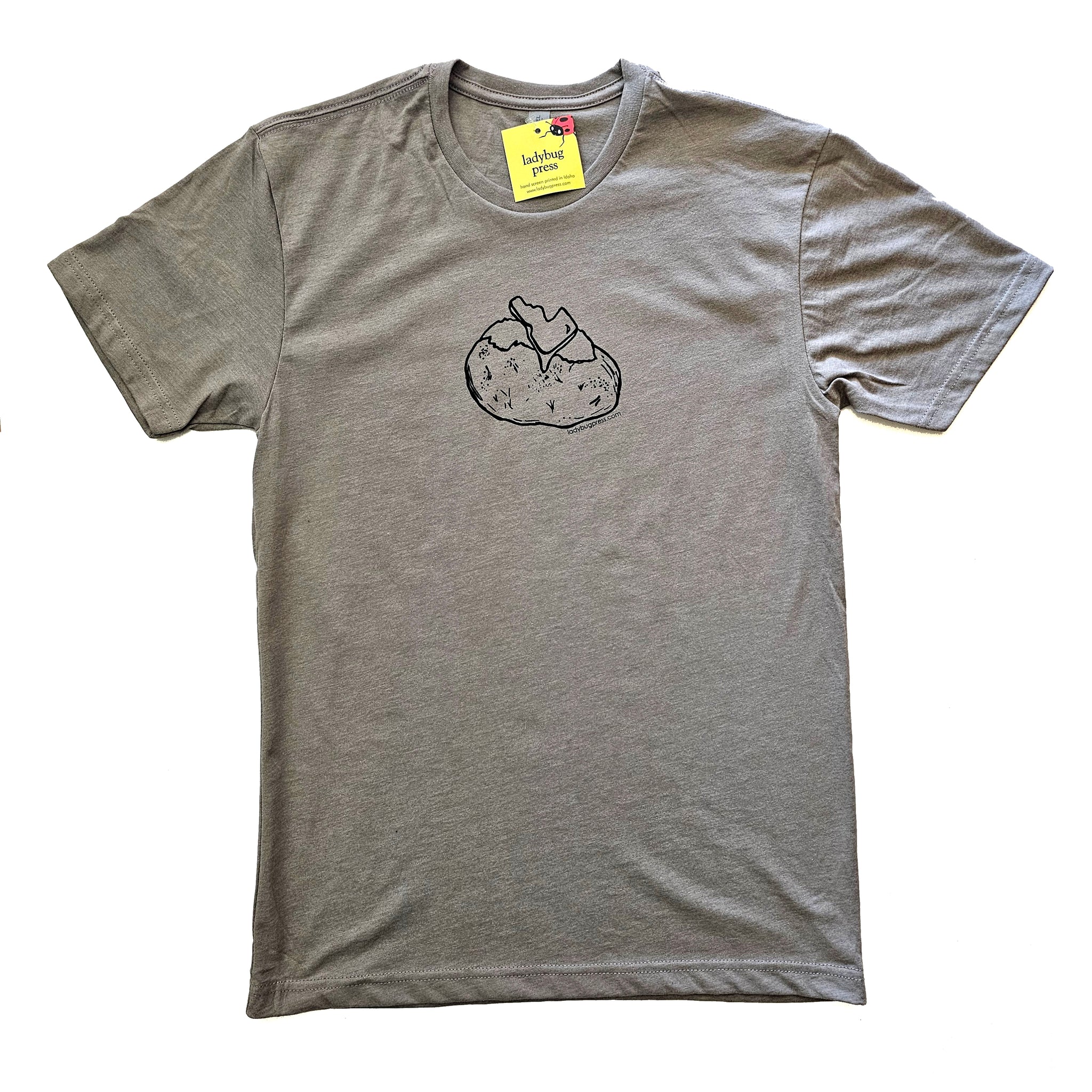 Idaho Spud “Baked Potato” T-shirt, eco-friendly waterbased inks