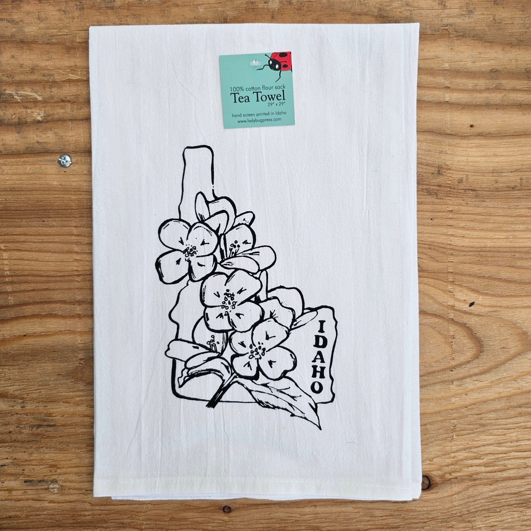 Idaho Syringa Screen Printed Tea Towel, flour sack dish towel