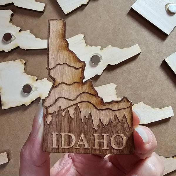 Idaho Mountain & Trees Wood Magnet