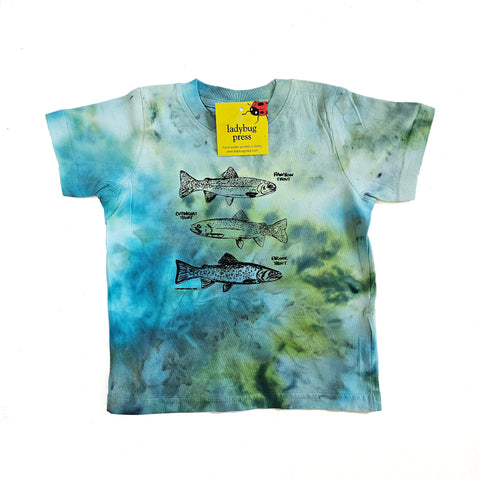 Ice Dyed Trout Toddler T-shirt, eco-friendly waterbased inks, Toddler sizes