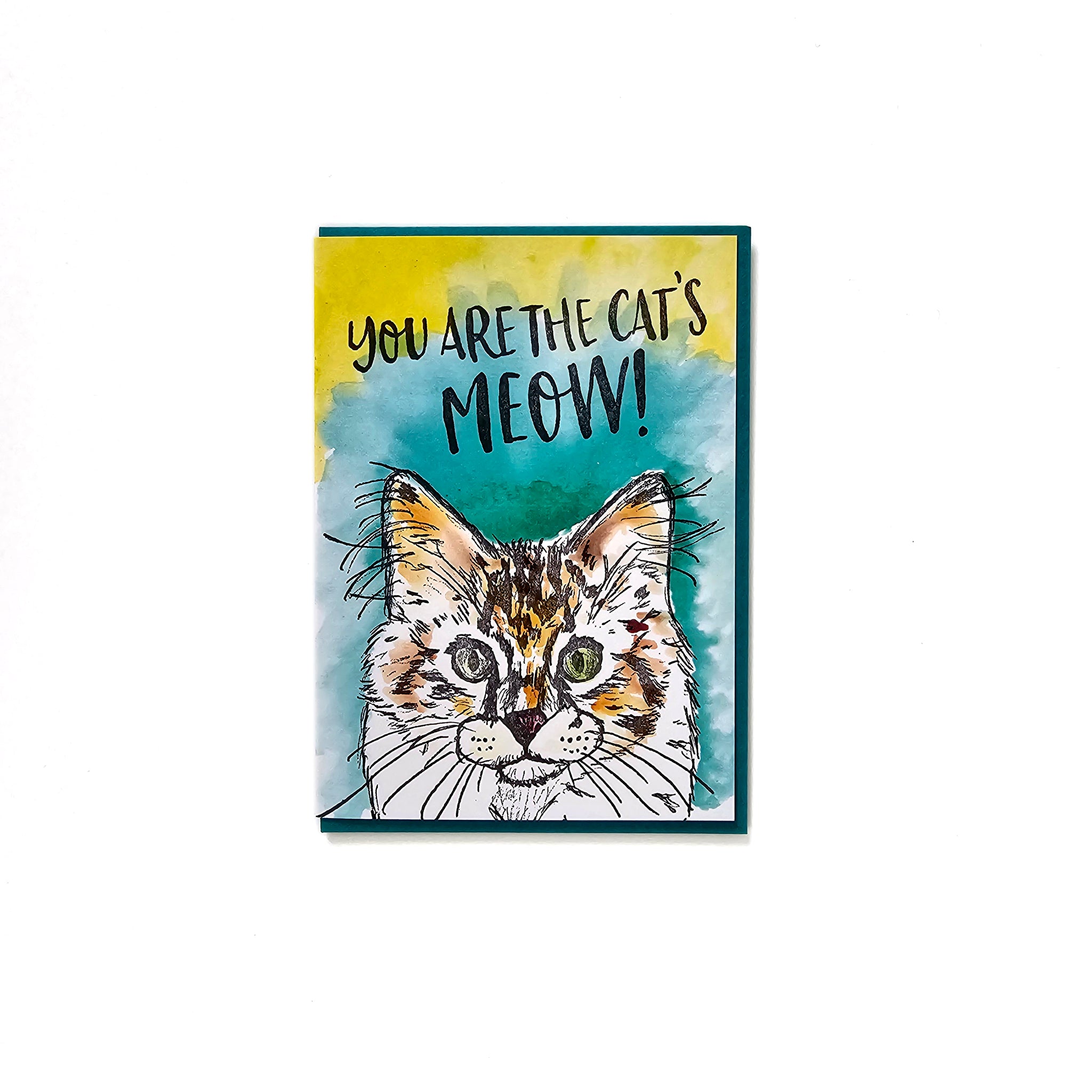 You are the cat's meow, cat illustration letterpress eco friendly greeting card
