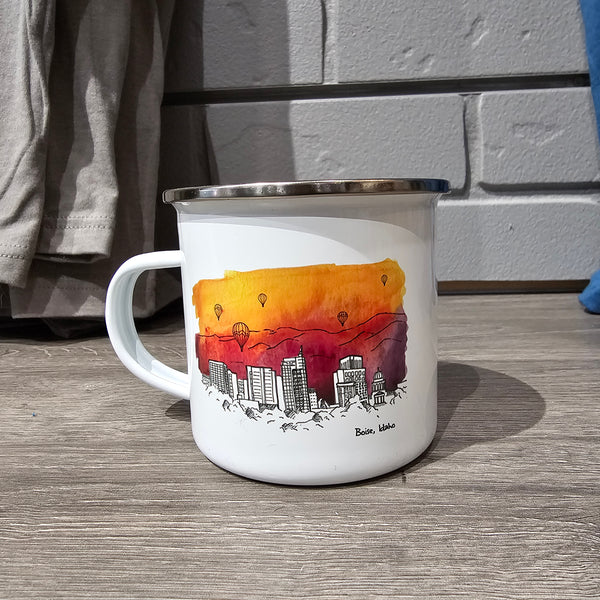 Boise Skyline Sunset Edition Watercolor Enamel Mug