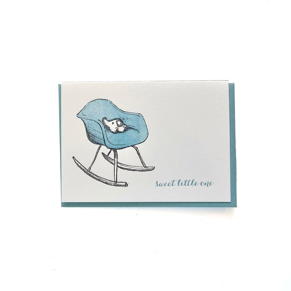 Eames rocker baby card, with little elephant sweet little one, letterpress printed eco friendly