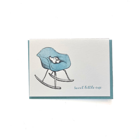Eames rocker baby card, with little elephant sweet little one, letterpress printed eco friendly