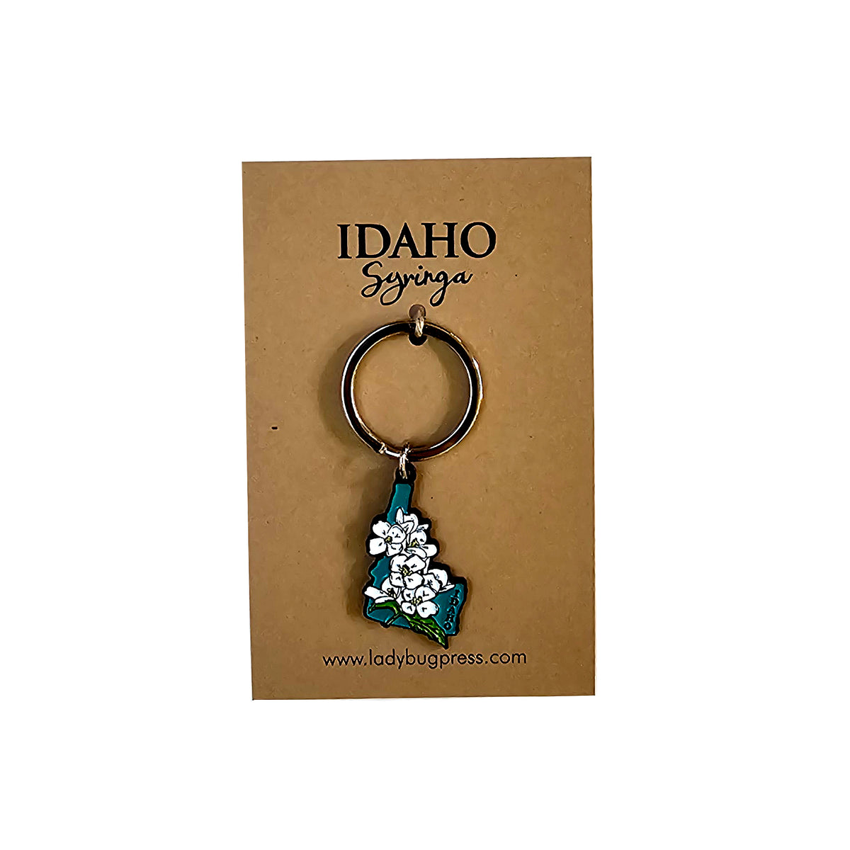 Idaho Syringa, Idaho’s State Flower Enamel Keychain – Handmade Idaho