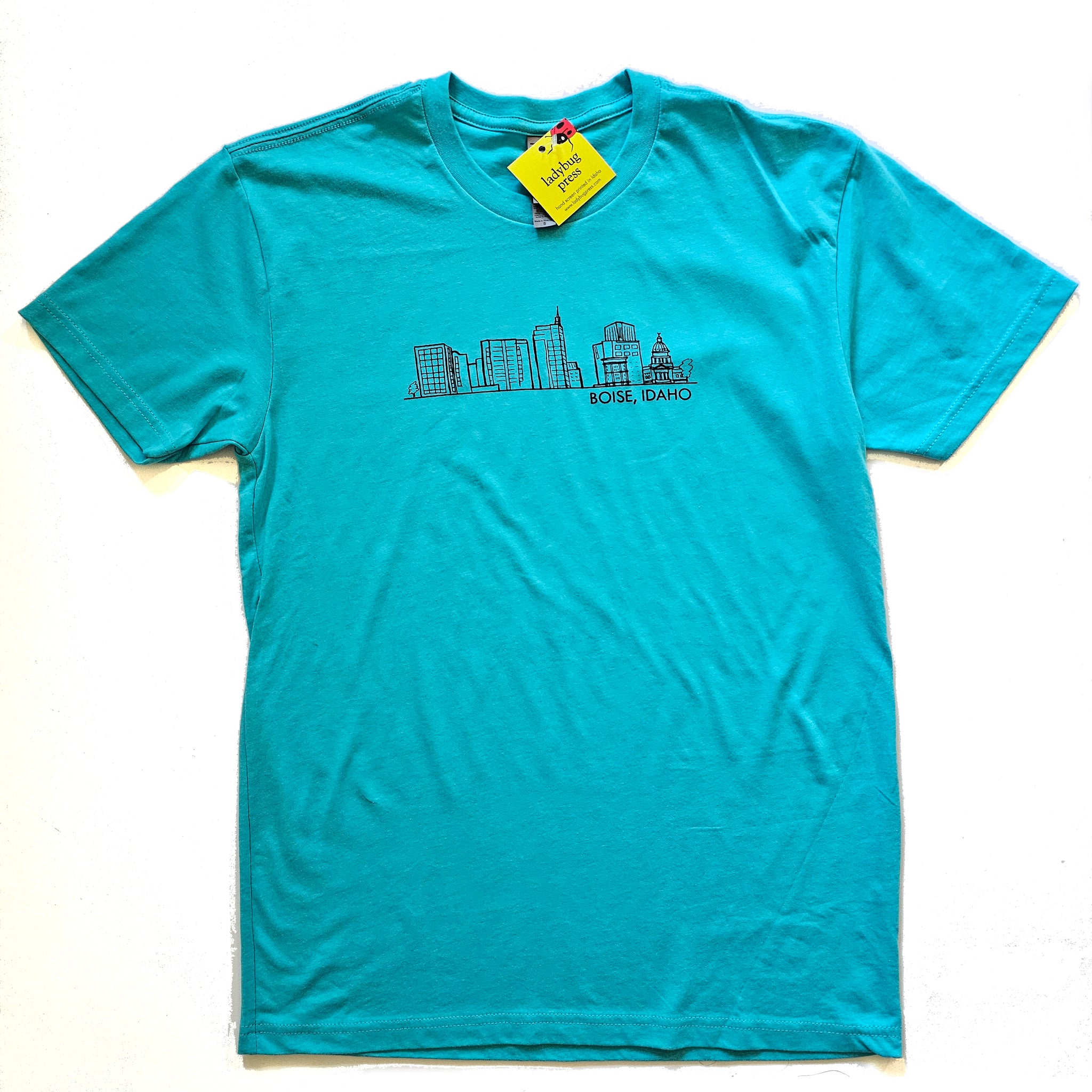 Boise Skyline T-shirt, Aqua eco-friendly waterbased inks