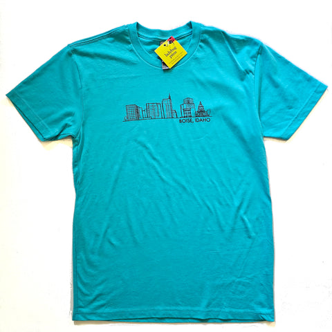 Boise Skyline T-shirt, Aqua eco-friendly waterbased inks