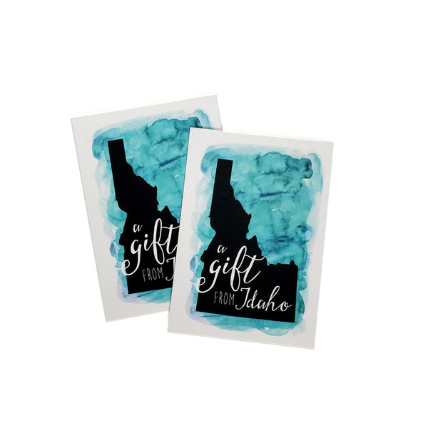 A Gift from Idaho 6-pack Tag, Watercolor. Teal, Purple Or Green in Color.