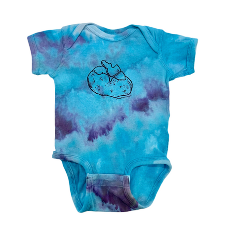 Ice dyed Spud, Baked Potato Onesie. Eco-friendly waterbased inks