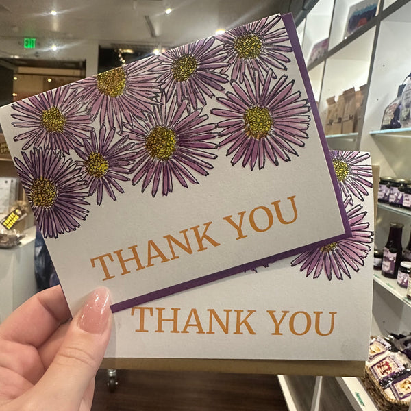 Thank You Aster Wildflower Card, Letterpress Printed Greeting Card