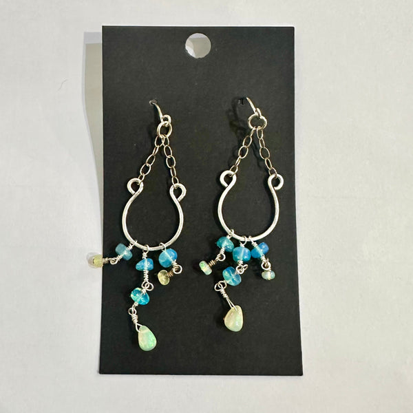 Blue and White Ethiopian Opal dangle earrings
