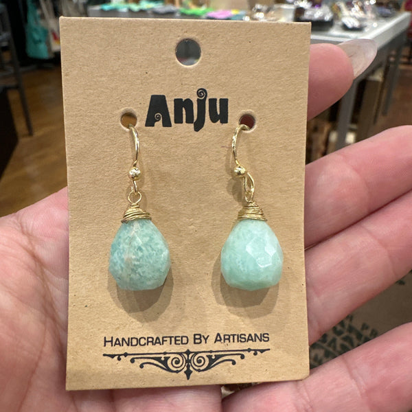Gold Plated Amazonite Jasper Teardrop Earrings