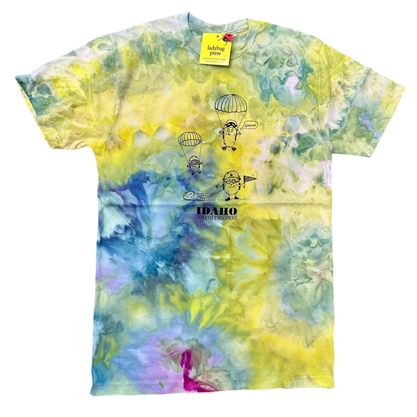 Ice Dyed Idaho Potato Trooper T-shirt, Adult Sizes, Eco Friendly Water based Inks