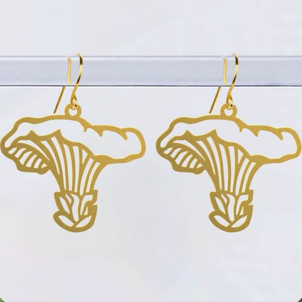Chanterelle Mushroom Lightweight Earrings Silver or Gold