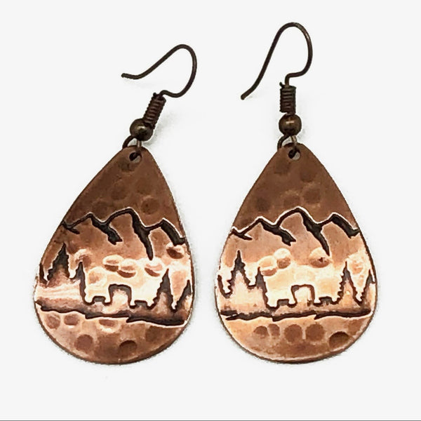 Mountain and Pine Copper Earrings