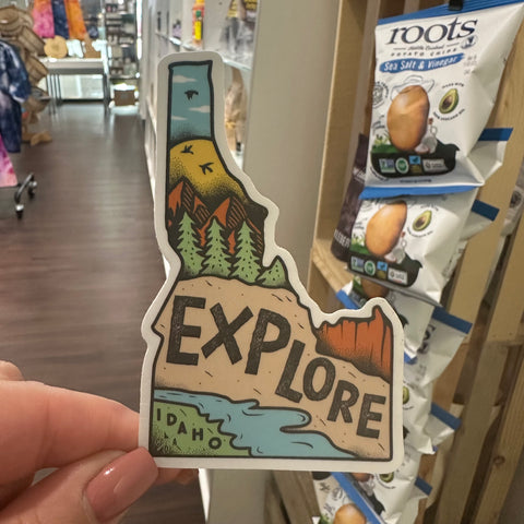 Explore Idaho, Idaho Shaped Sticker. CDA