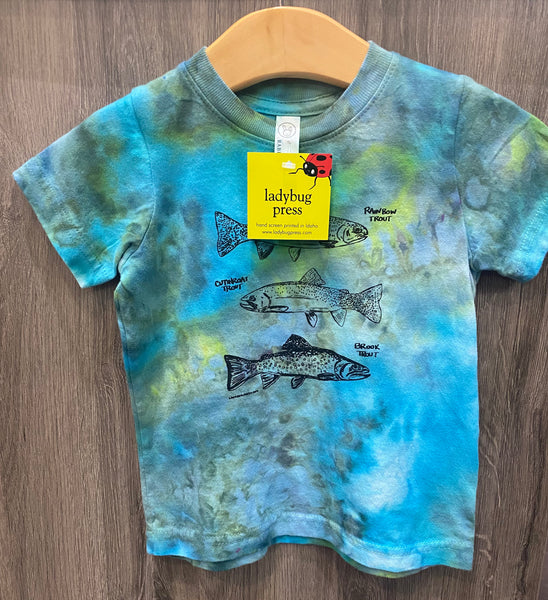 Ice Dyed Trout Toddler T-shirt, eco-friendly waterbased inks, Toddler sizes