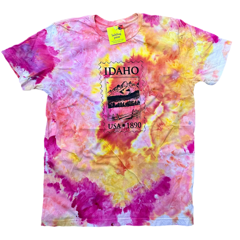 Ice Dyed Idaho Postage Stamp T-shirt, Adult Sizes, Eco Friendly Waterbased Inks