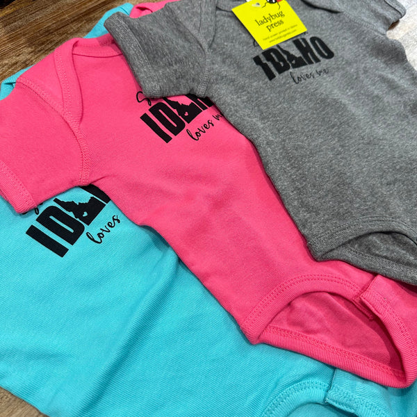 Someone in Idaho Loves Me Onesie, eco-friendly waterbased inks