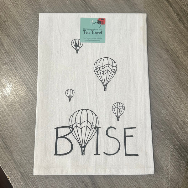 Balloons Over Boise Tea Towel, Screen Printed flour sack towel