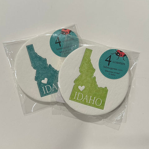 Idaho Heart Round Coasters, (Letterpress printed, 3.5 inches) set of 4
