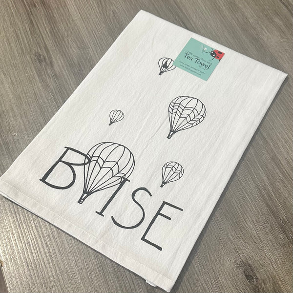 Balloons Over Boise Tea Towel, Screen Printed flour sack towel