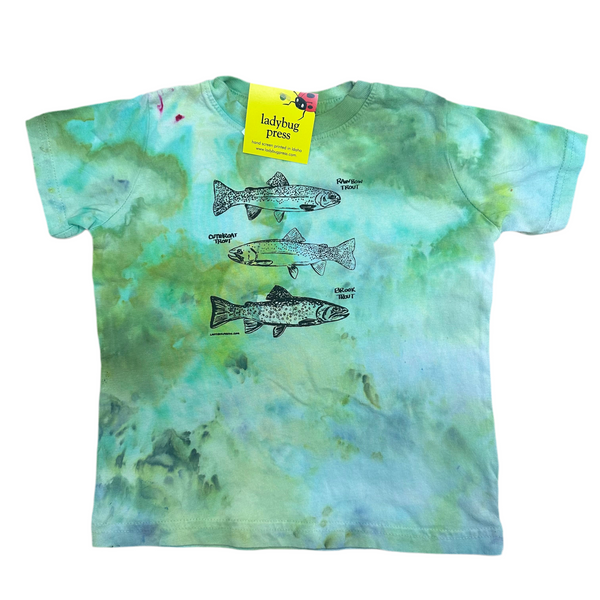 Ice Dyed Trout Toddler T-shirt, eco-friendly waterbased inks, Toddler sizes