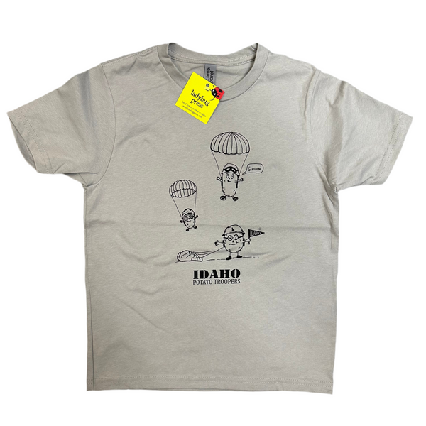 Youth Idaho Potato Troopers Gray T-Shirt, Eco Friendly Water based inks