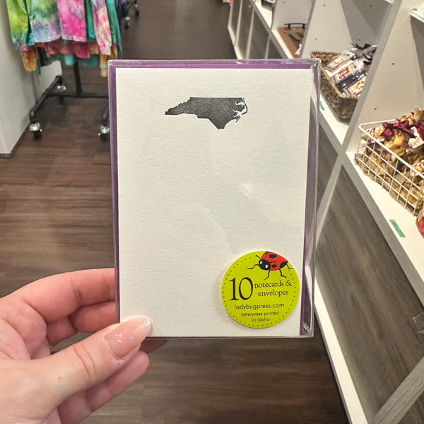 North Carolina Stationery Set, 10 pack notecards with envelopes, letterpress printed eco friendly.