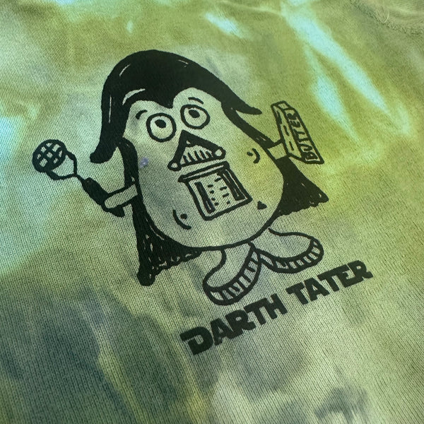 Ice Dyed Darth Tater Onesie, eco-friendly waterbased inks