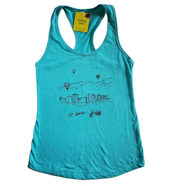 Boise Balloon tank top, screen printed with eco-friendly waterbased inks, adult sizes, women