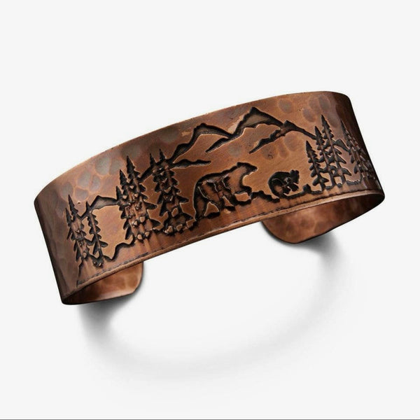 Idaho Mountains Copper Engraved Cuff Bracelet
