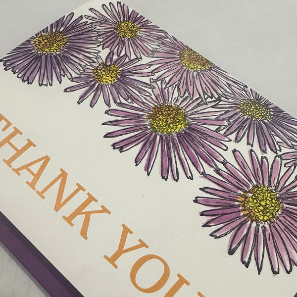 Thank You Aster Wildflower Card, Letterpress Printed Greeting Card