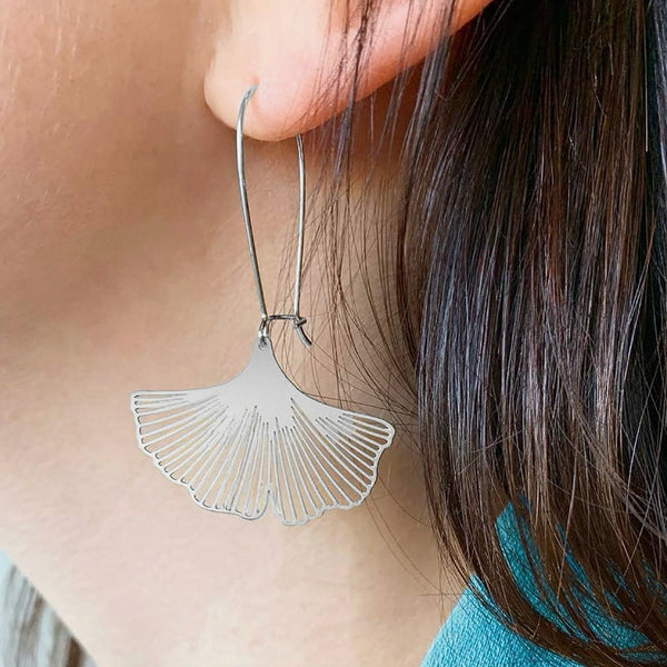Ginkgo Biloba Leaf Earrings, Silver or Gold