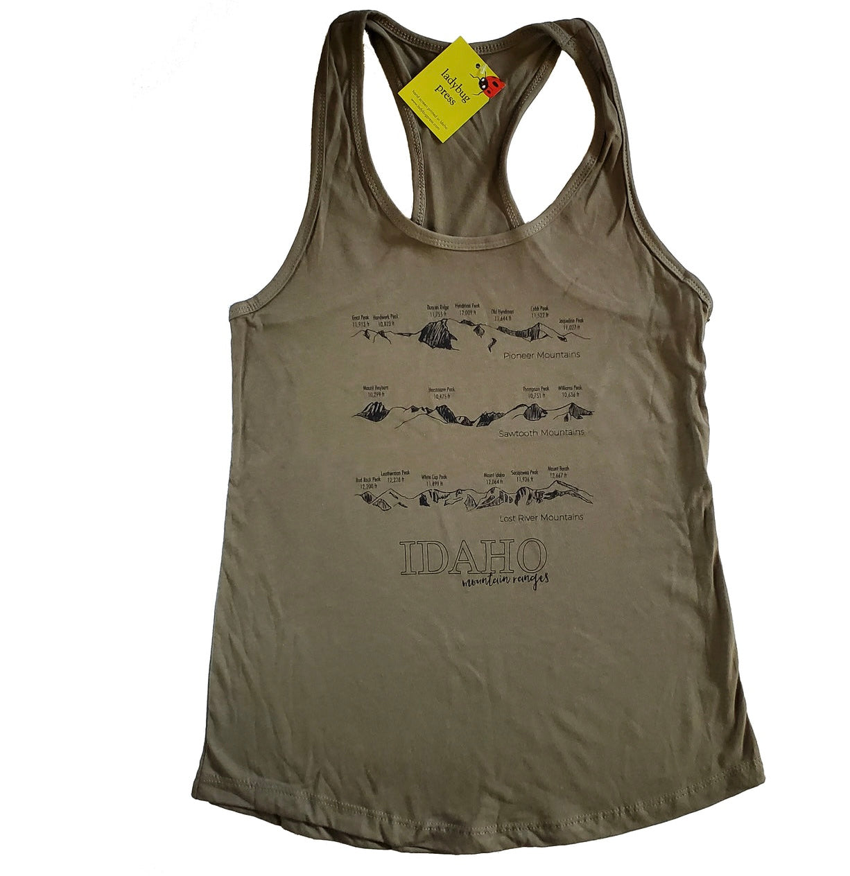 Idaho Mountain Ranges Women's tank top, screen printed with eco-friendly waterbased inks, adult sizes