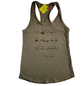 Idaho Mountain Ranges Women's tank top, screen printed with eco-friendly waterbased inks, adult sizes