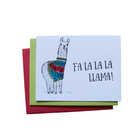 Fa la la Llama Card, Letterpress Printed Greeting Card