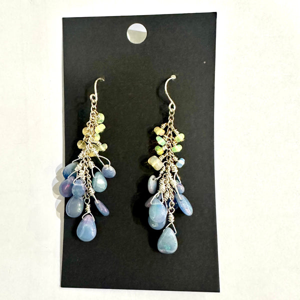 Purple and white Ethiopian Opal cluster earrings