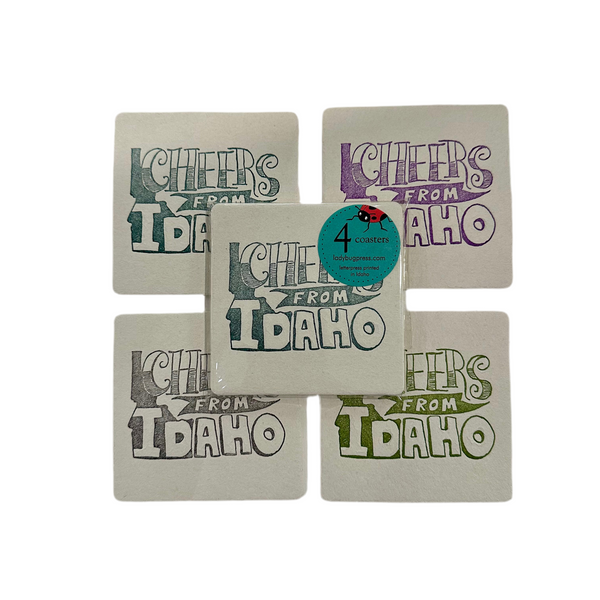 Cheers from Idaho Coasters,  (Letterpress printed, 3.5 inches) set of 4, perfect gift