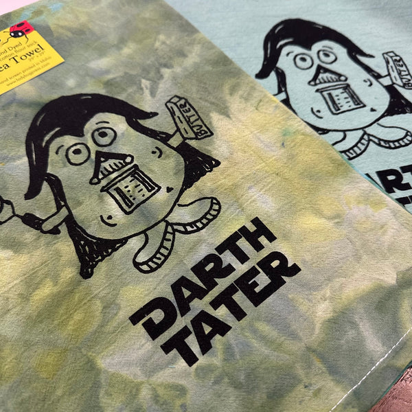 Dyed Darth Tater Tea Towel, Screen Printed flour sack towel