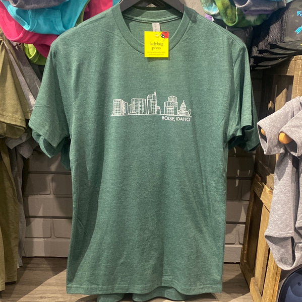 Boise Skyline Tshirt, eco-friendly waterbased inks