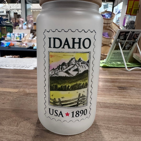 Idaho Stamp Frosted Can Glass w/ Glass Straw