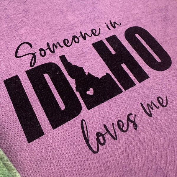 Dyed Someone in Idaho Loves Me Tea Towel, Hand drawn and Screen Printed flour sack towel