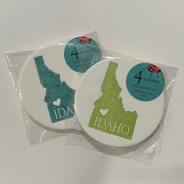 Idaho Heart Round Coasters, (Letterpress printed, 3.5 inches) set of 4