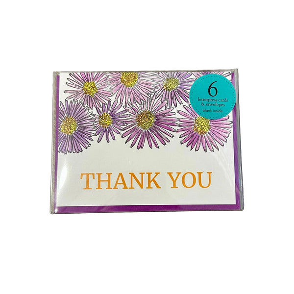 Thank You Aster Wildflower Card, Letterpress Printed Greeting Card