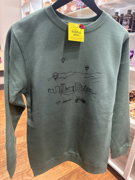 Boise Balloons Crewneck Sweatshirt, screen printed adult sizes